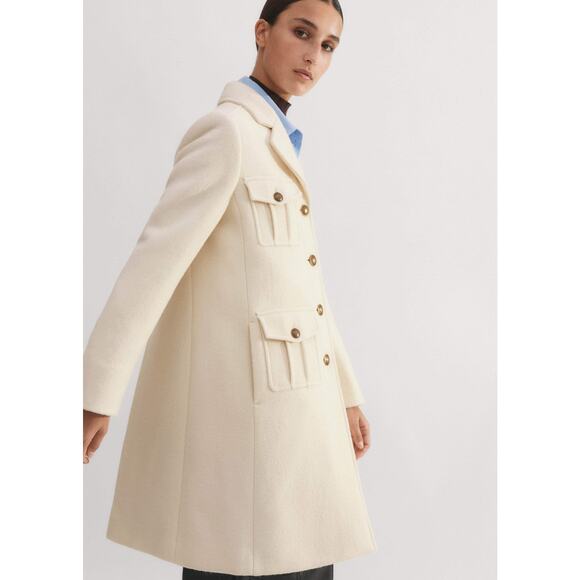 ME+EM Wool-Blend Military A-Line Coat in Natural (Size US 8) - Picture 3 of 14